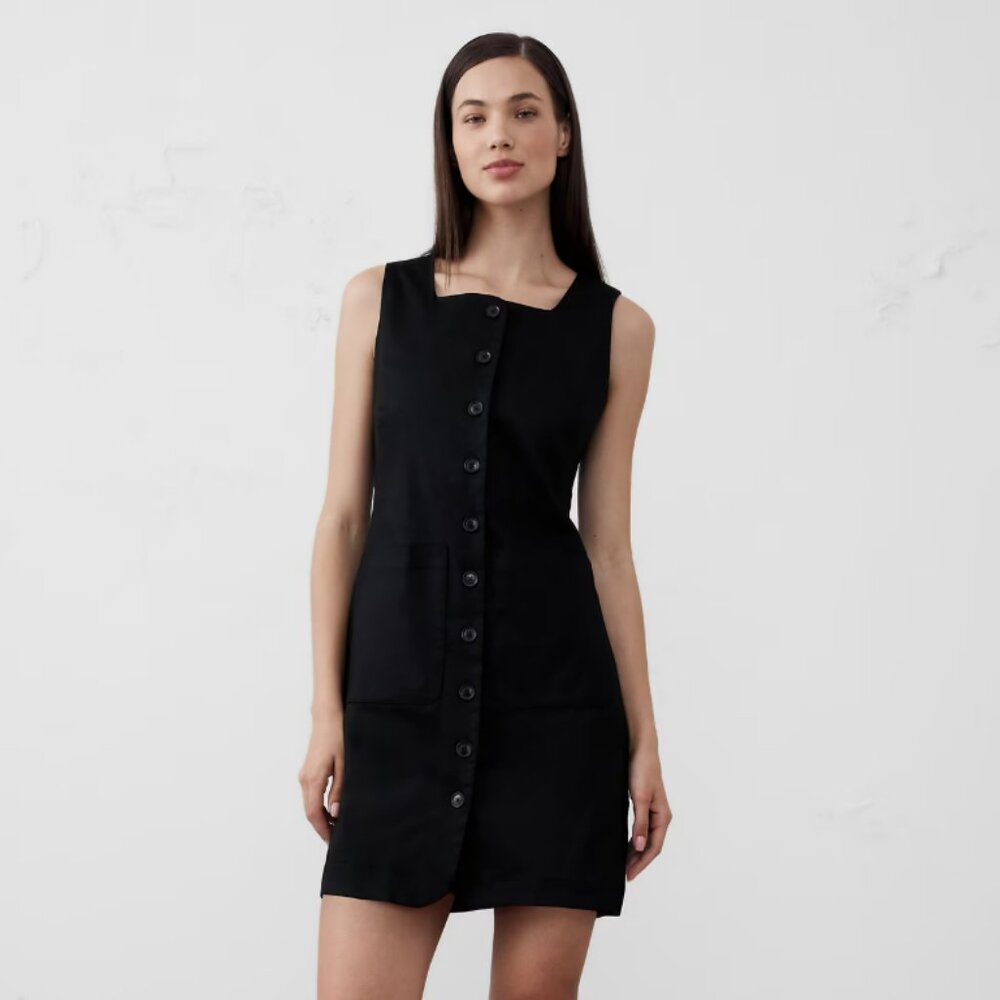 Banana Republic Linen-Blend Square-Neck Mini Dress Black L